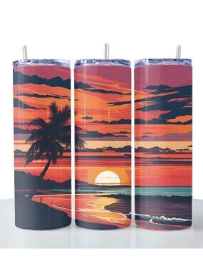 Sunset. 20 oz printed tumbler with stainless steel straw. Silicone tip.
